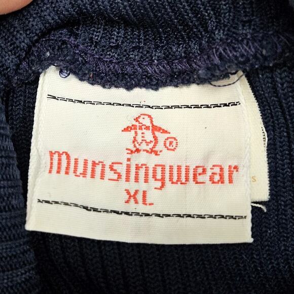 Vintage Munsingwear Turtle Neck Sweater XL Extra Large Navy Blue Ribbed Du Pont - Picture 2 of 7